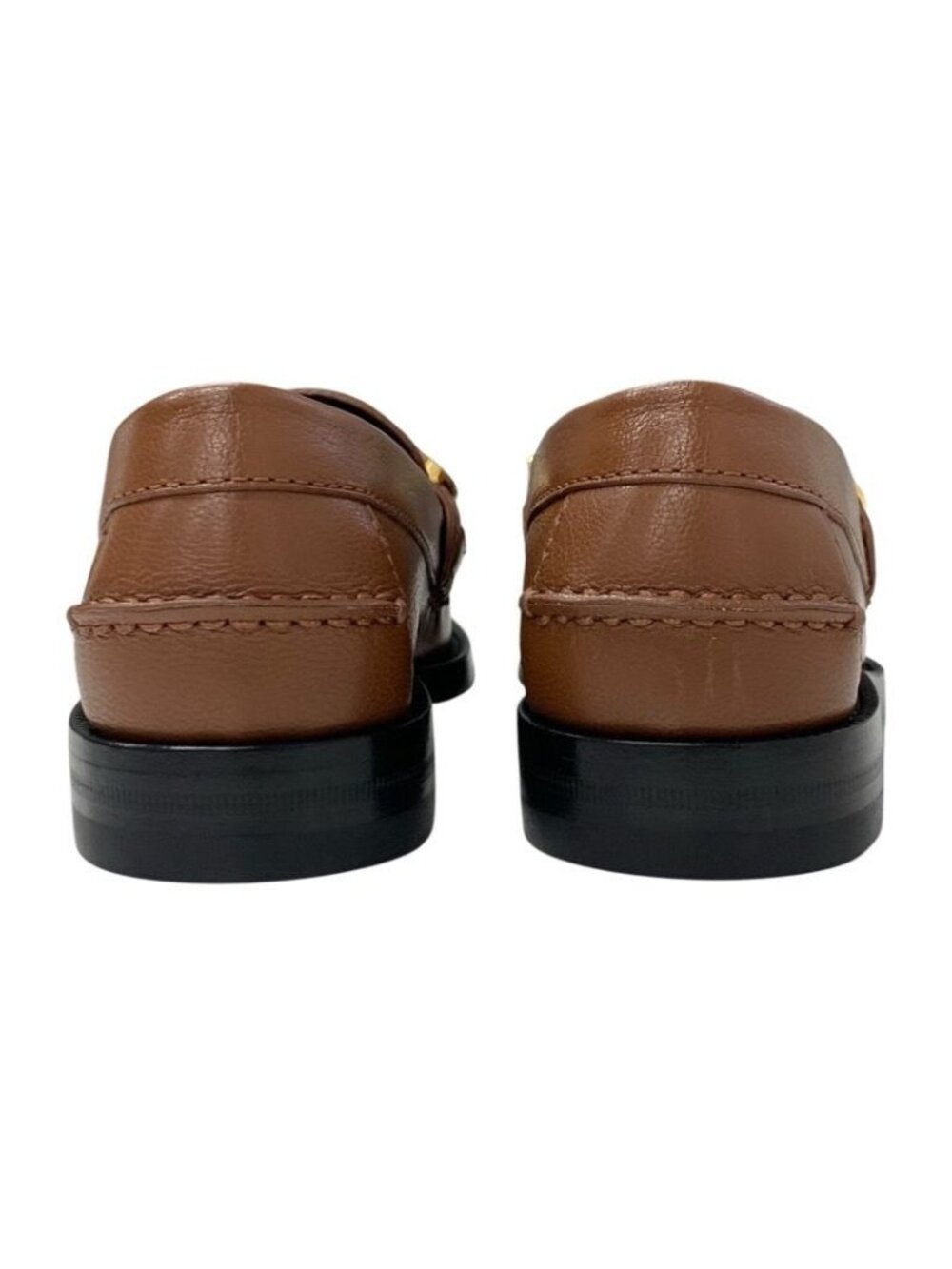 Gucci Loafer Leather Shoes Brown Gold Metal Logo Flat - Picture 5 of 10